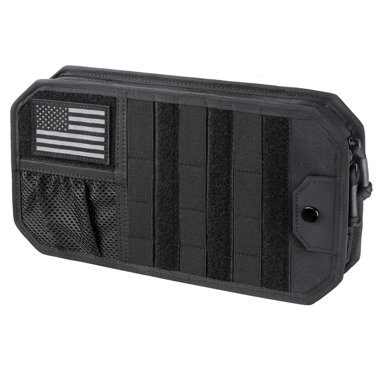 LIVANS Tactical Car Sun Visor Organizer front view with accessible sunglasses pocket.