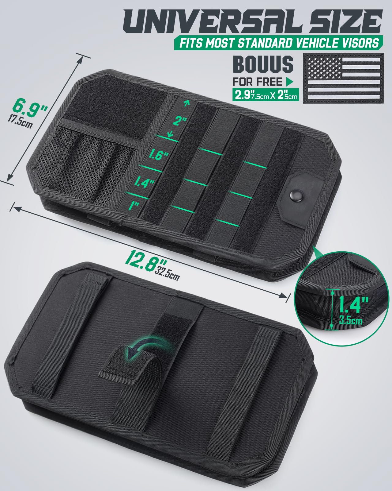 LIVANS visor organizer side view shows sturdy MOLLE panel for modular tools.