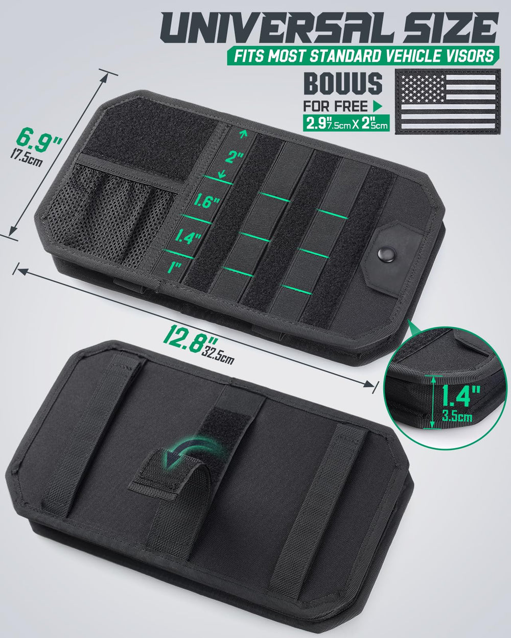 LIVANS visor organizer side view shows sturdy MOLLE panel for modular tools.