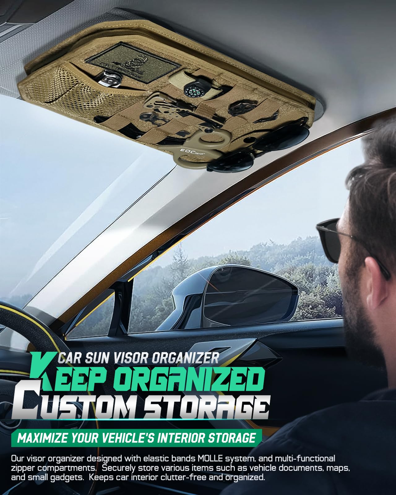 LIVANS visor organizer zippered pouch highlighting secure storage for documents and tools.