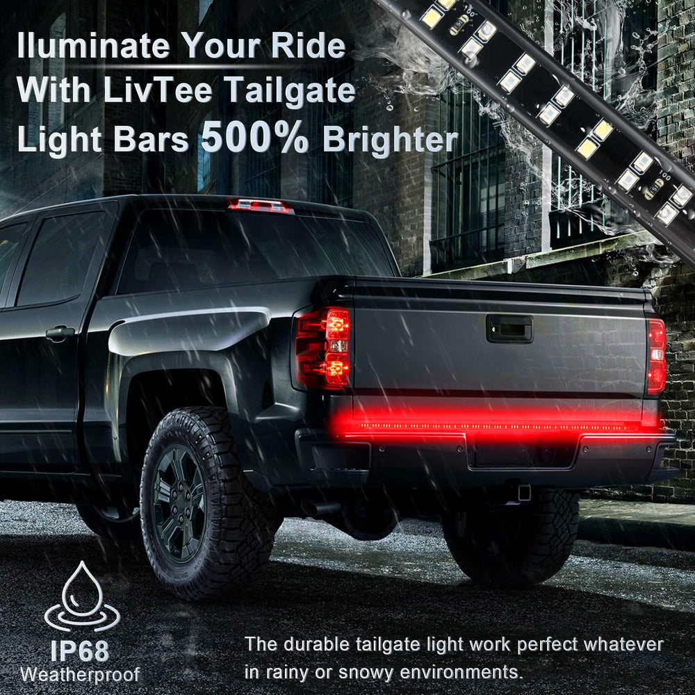 LivTee IP68 weatherproof tailgate light mounted on a truck