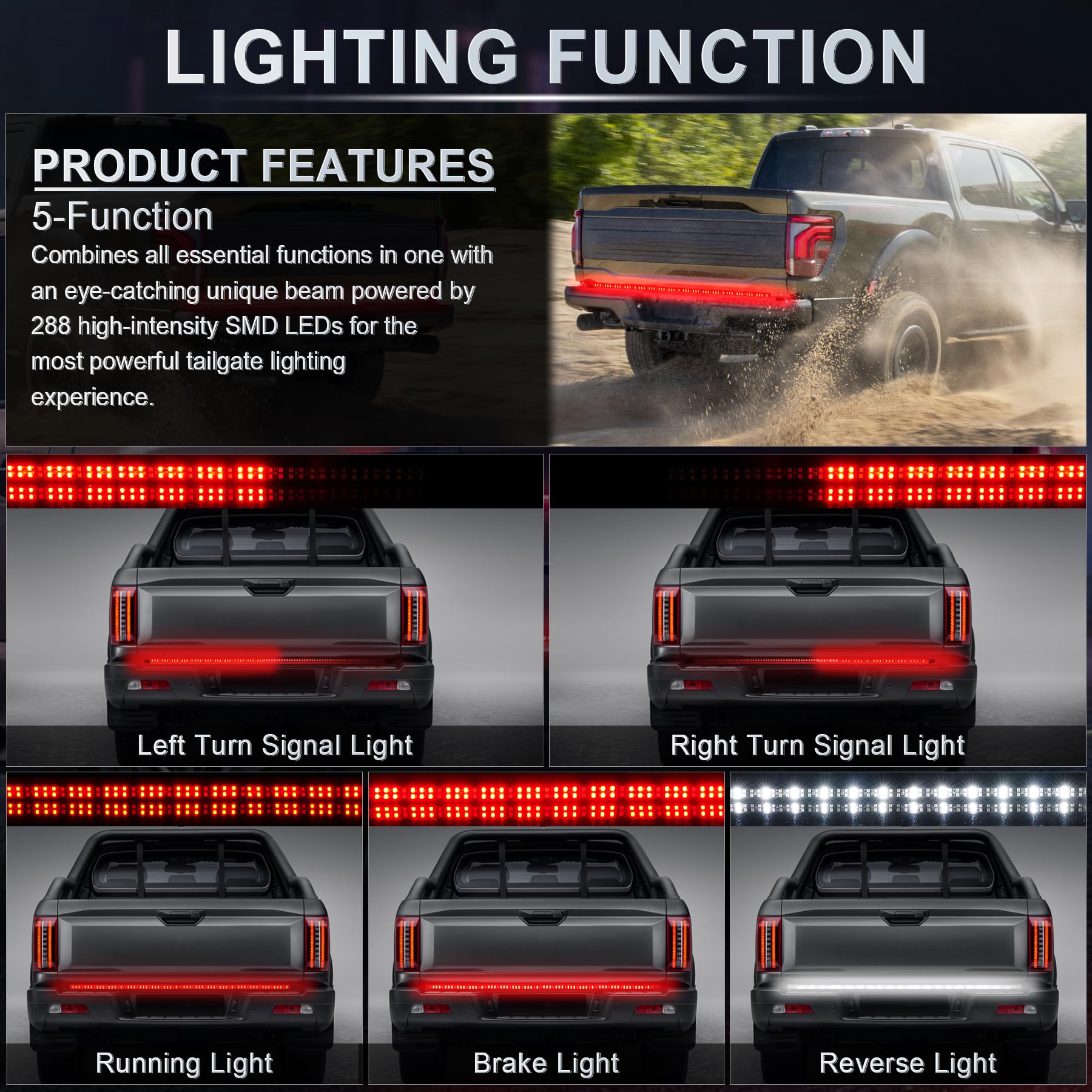 LivTee tailgate light strip installation showing peel-and-stick setup