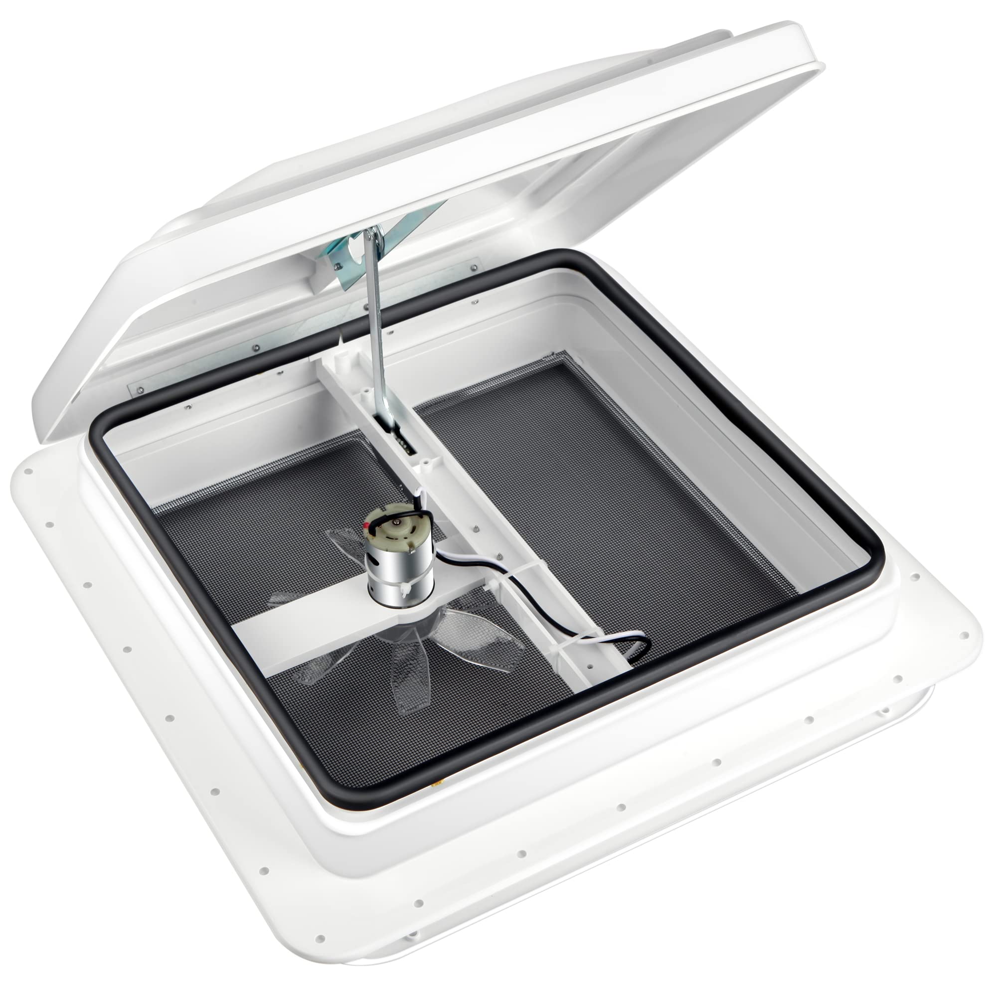 Livpow RV roof vent with reversible 12V fan for flexible airflow control.