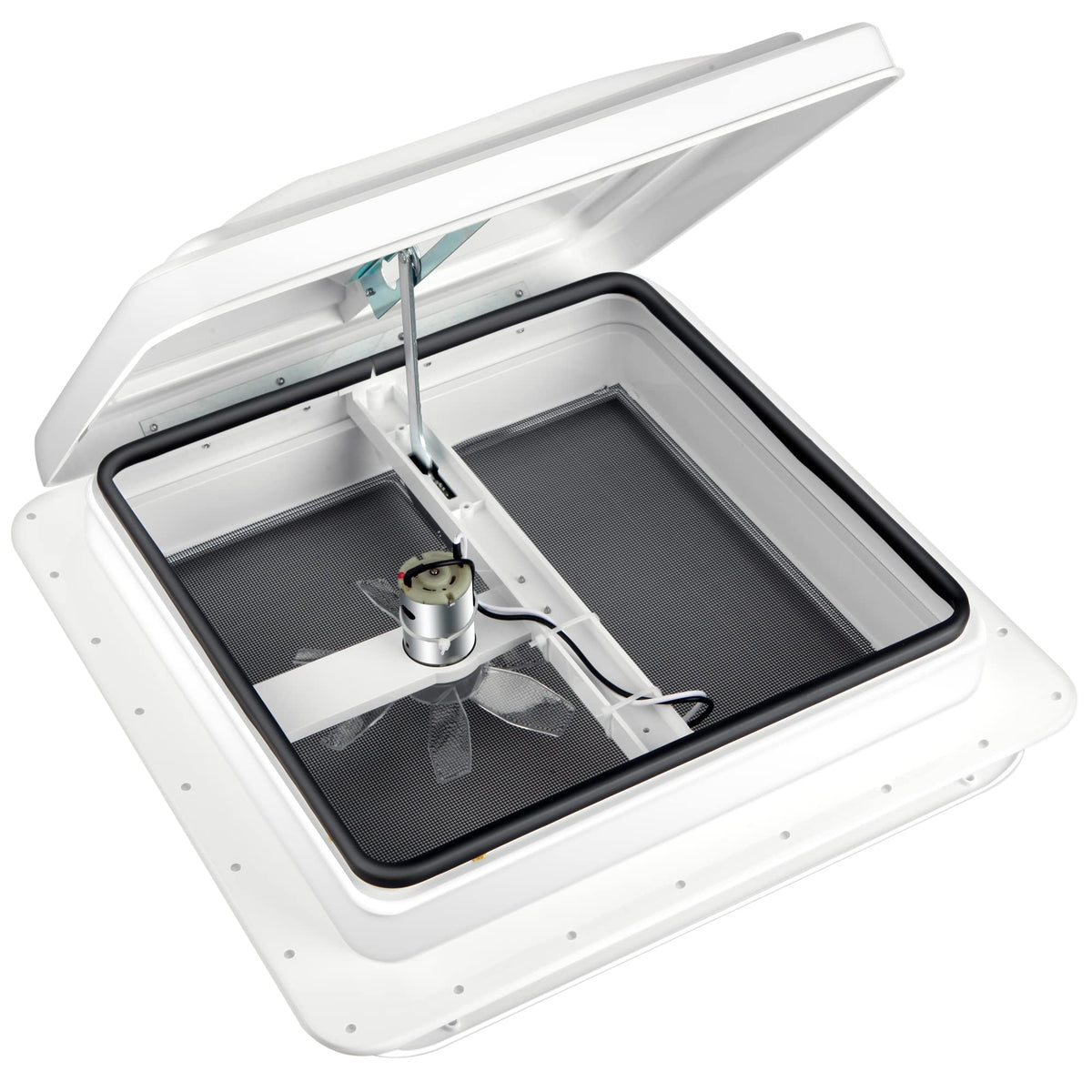 Livpow RV roof vent with reversible 12V fan for flexible airflow control.