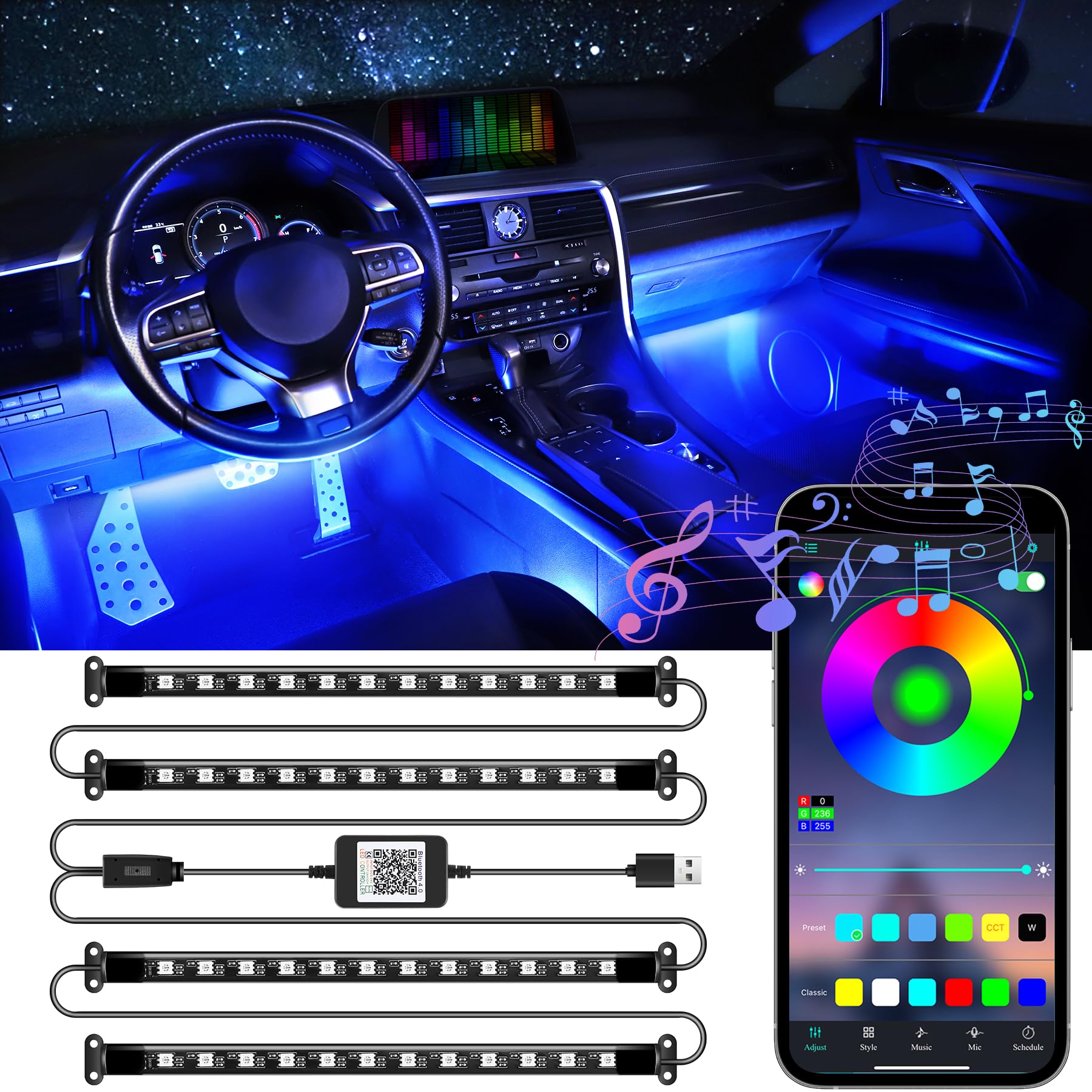 LivTee Accent Interior Lights with app control for easy color and brightness customization.