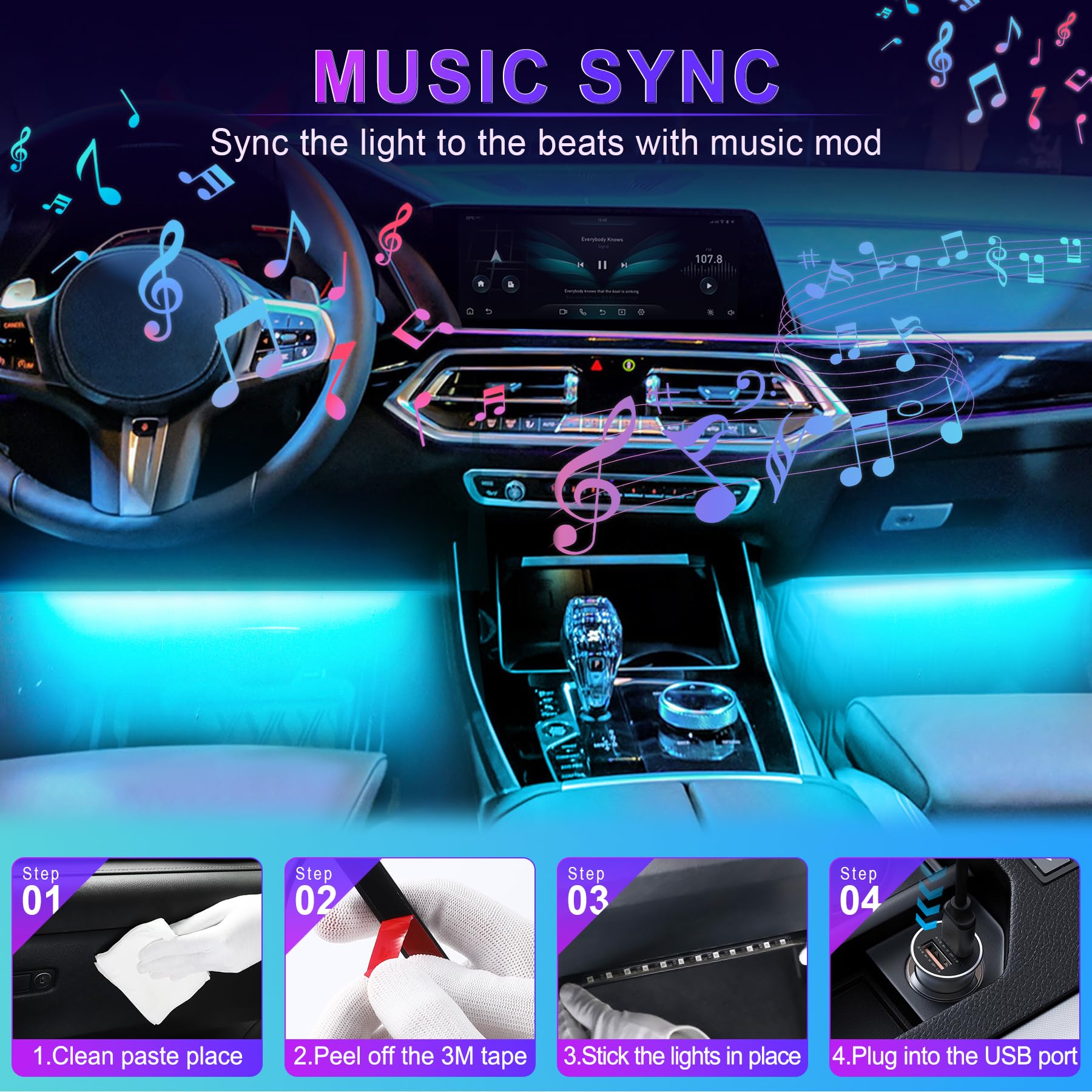 LivTee Accent Interior Lights USB-powered versatility for cars and more.