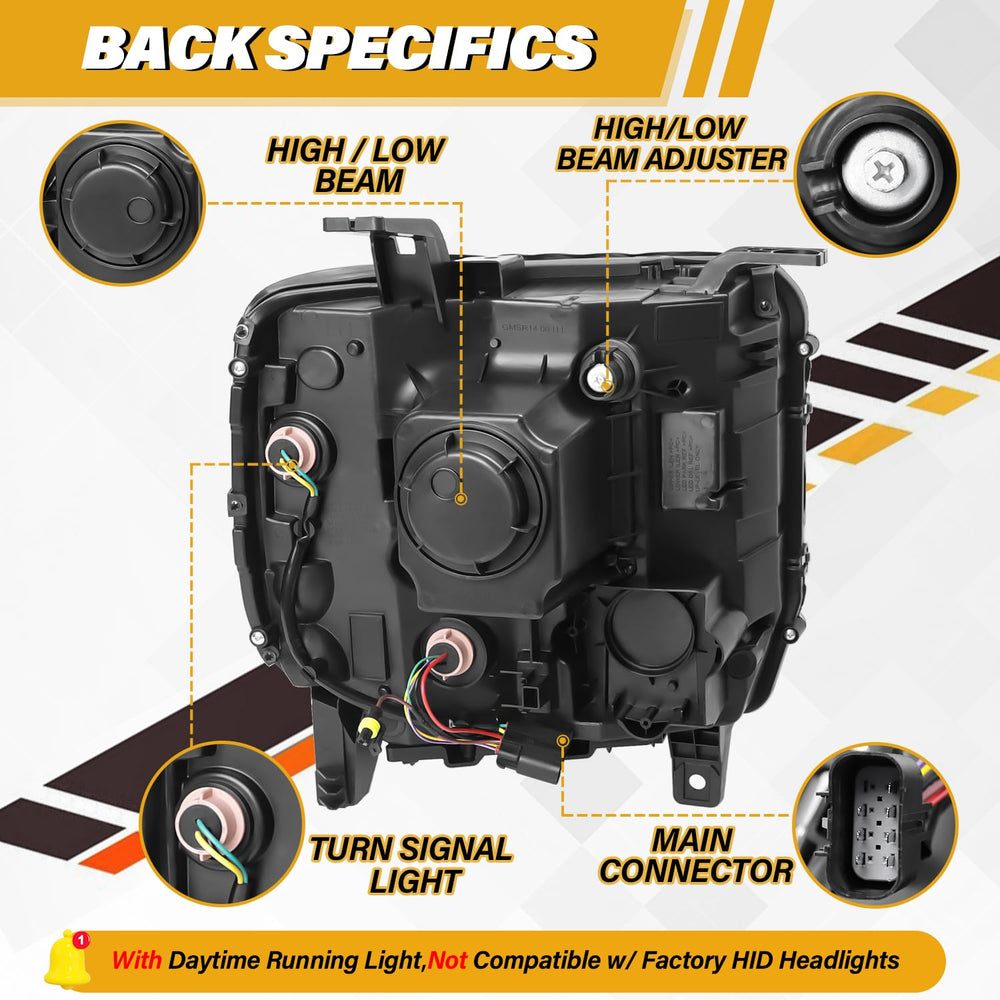 LIWEDFG headlight assembly for GMC Sierra 2015-2019 chrome housing with OEM look.