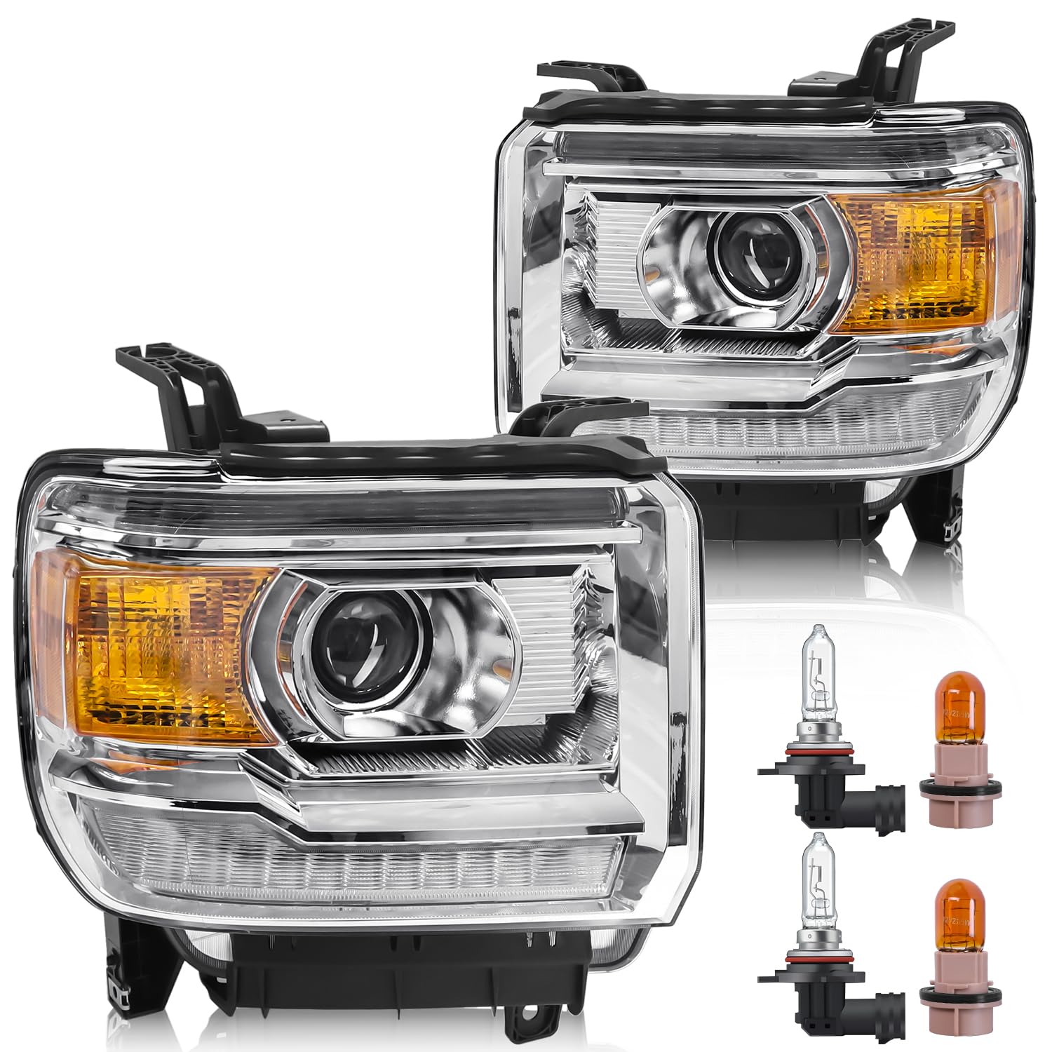 LIWEDFG headlight assembly with LED DRL for GMC Sierra left side, improves nighttime visibility.