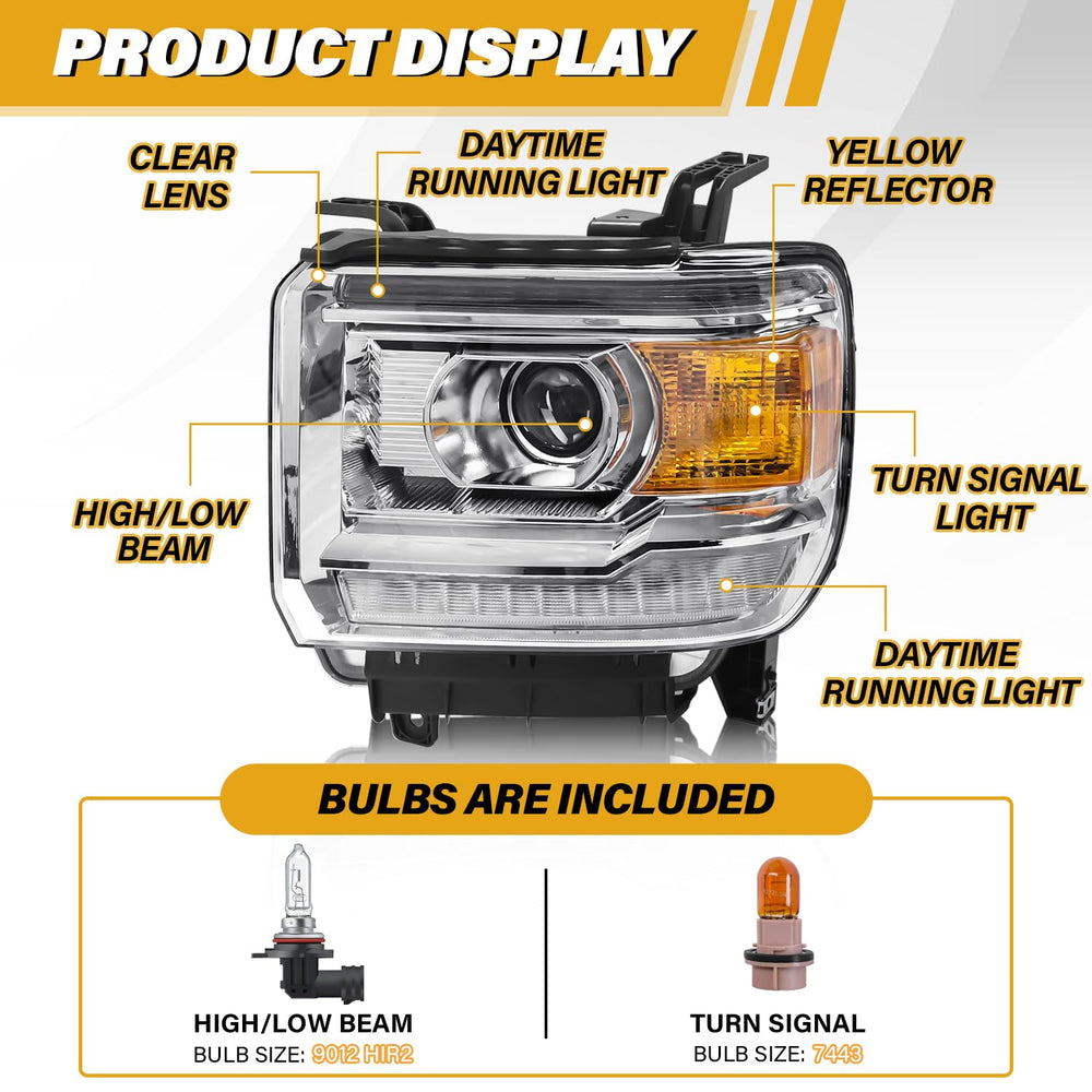 LIWEDFG headlight assembly with LED DRL for GMC Sierra right side, improves visibility.