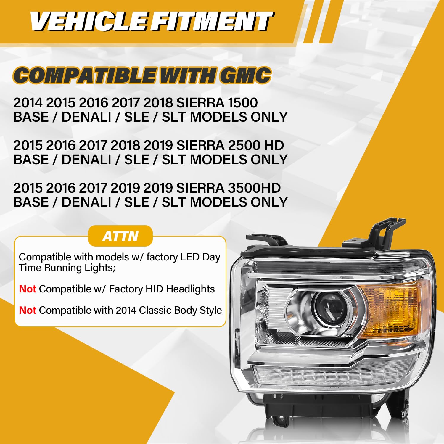 LIWEDFG chrome housing headlight with amber reflector right side, durable and weather-ready.