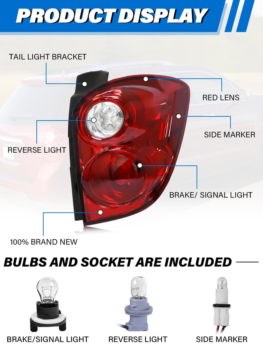 LIWEDFG tail light for Chevy Equinox 2010-2015 halogen lens, right side.