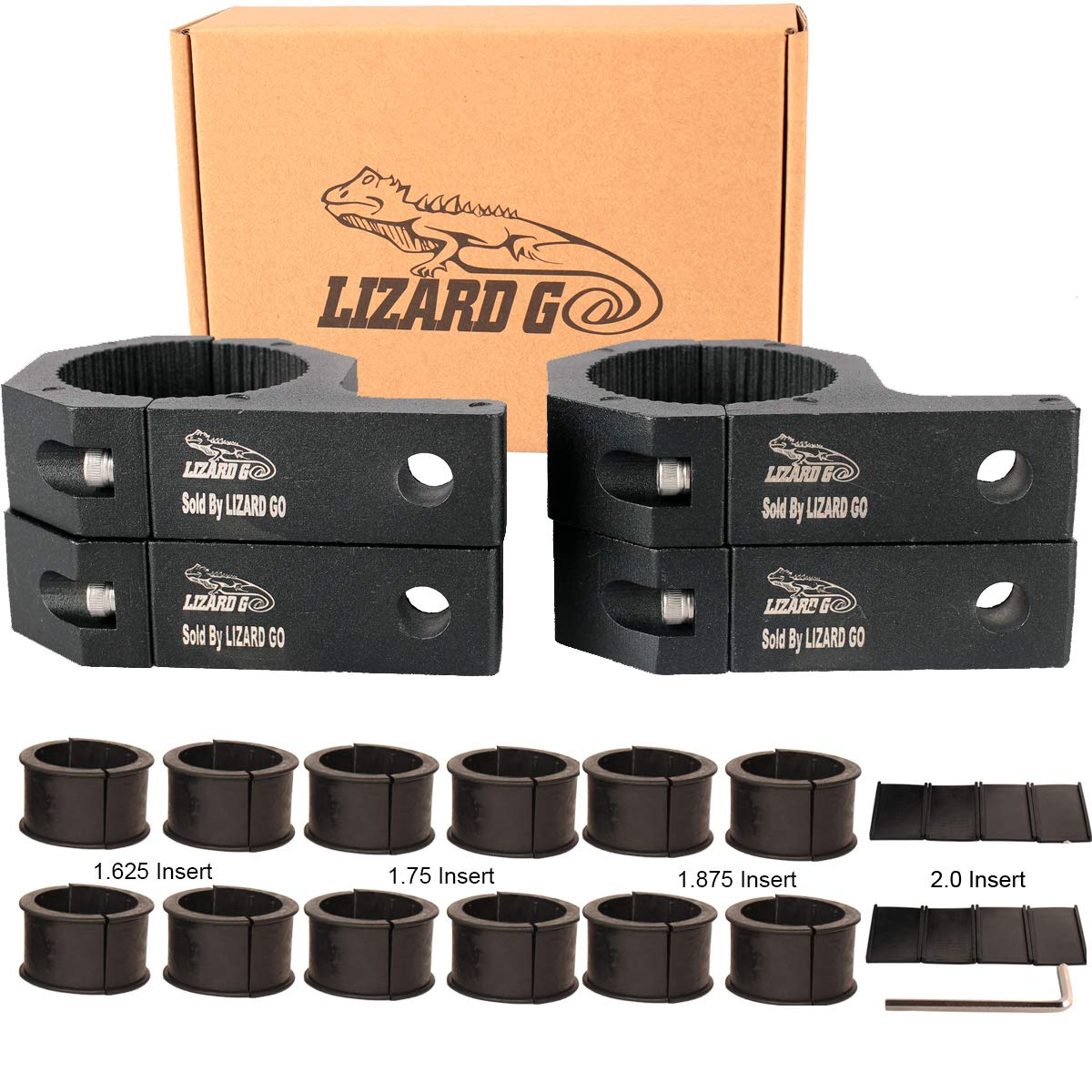 LIZARD GO Tube Clamps 4-pack in packaging, enabling quick, non-drill light bar mounting.