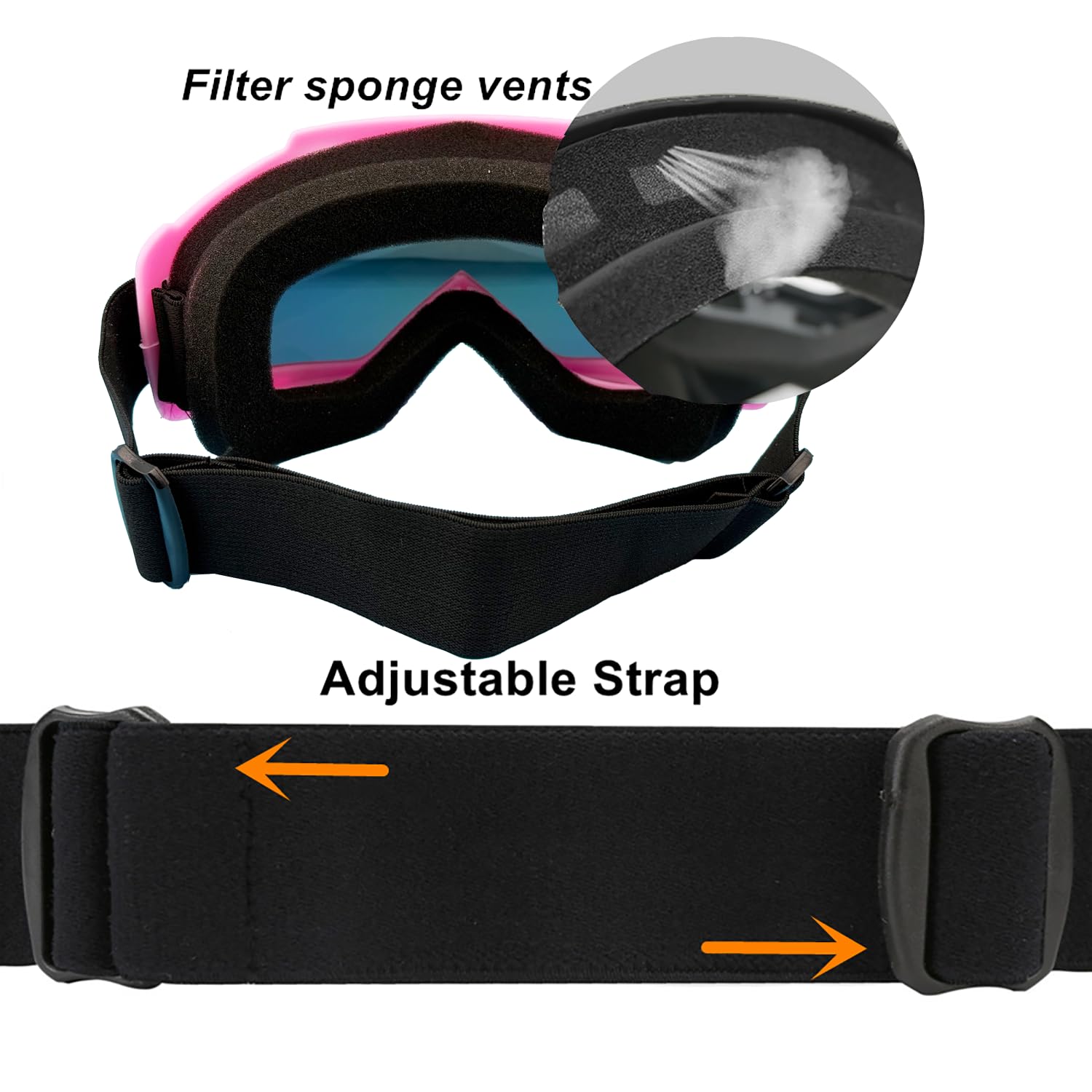LJDJ dirt bike goggles with adjustable strap to fit most helmets securely.