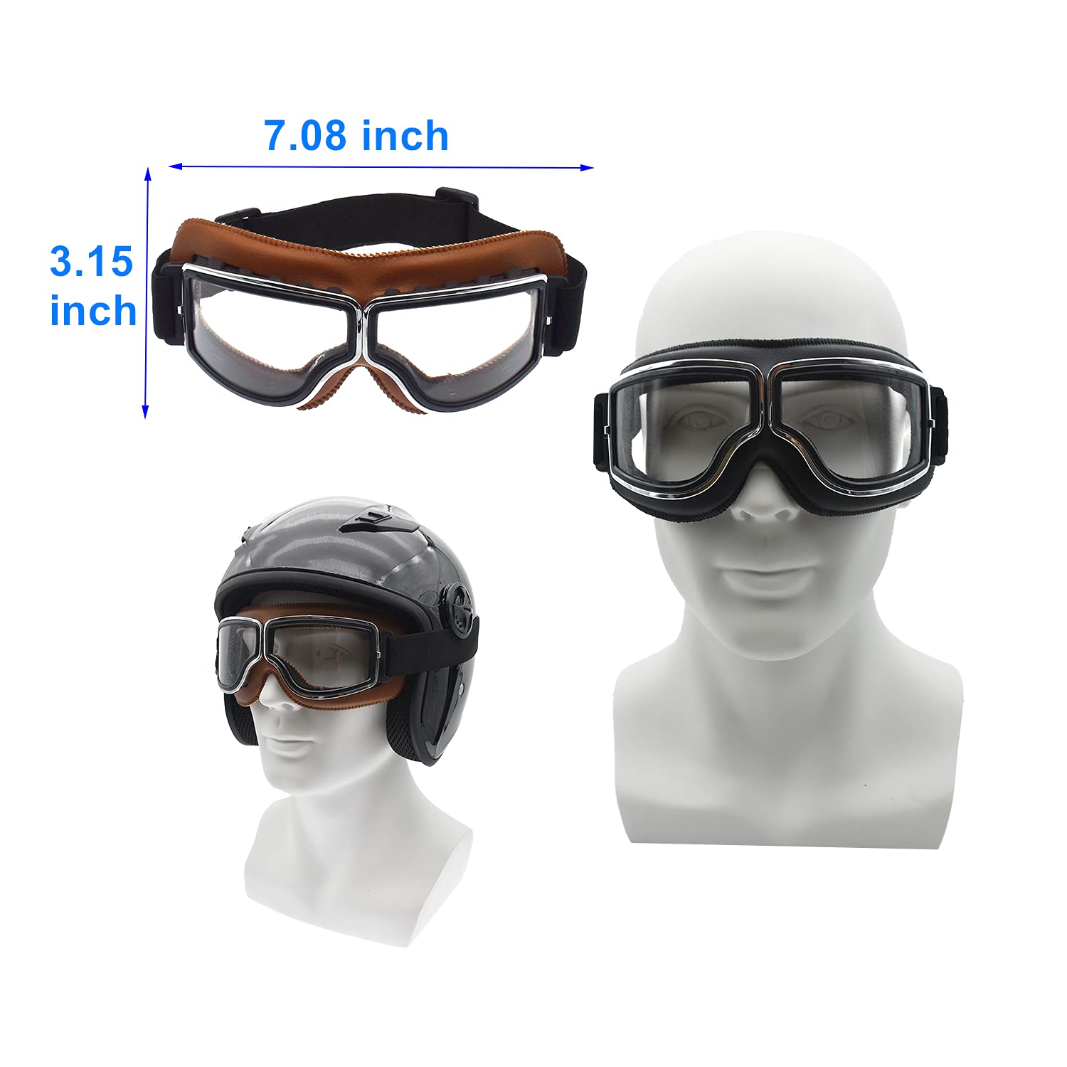 LJDJ vintage pilot style goggles with PU leather frame.