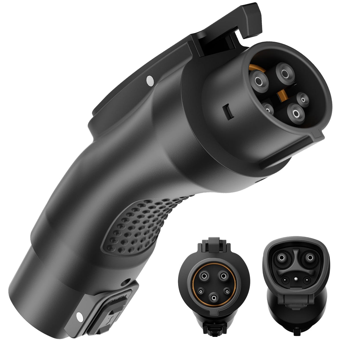 LJH Tesla to J1772 adapter in box for secure setup and easy charging.