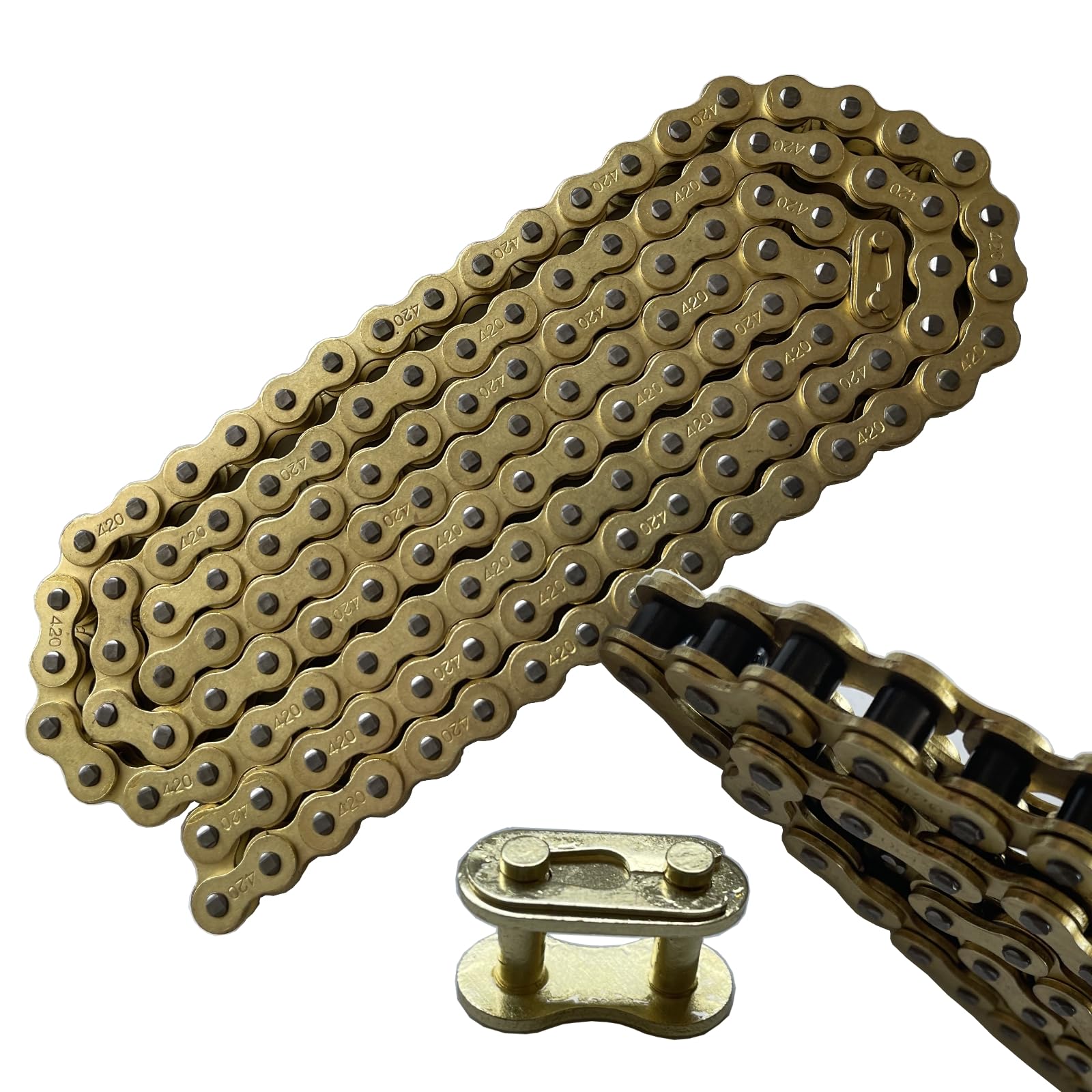Installed LKSM 420 chain on a dirt bike in rugged riding conditions.