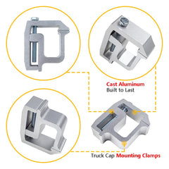 LLNSEAUTO camper shell topper ladder rack clamps ensure stable mounting on rugged rails.