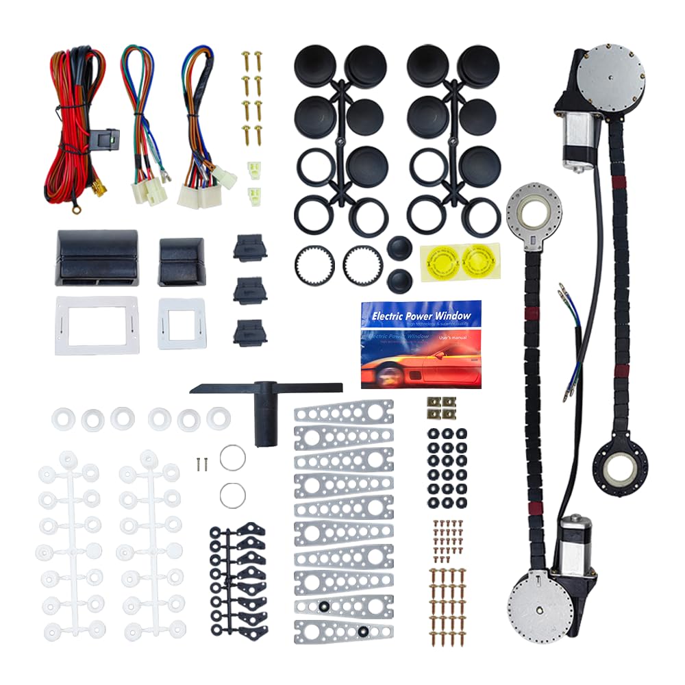 LLNSEAUTO universal regulator kit for 2-door manual windows showing conversion to power control