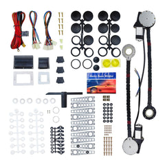 LLNSEAUTO universal regulator kit for 2-door manual windows showing conversion to power control
