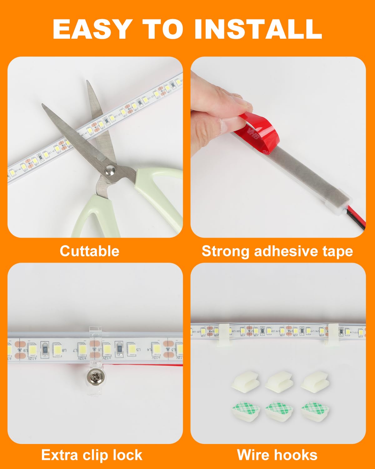 LLTOP installation with adhesive tape and clips for secure, long-lasting mounting