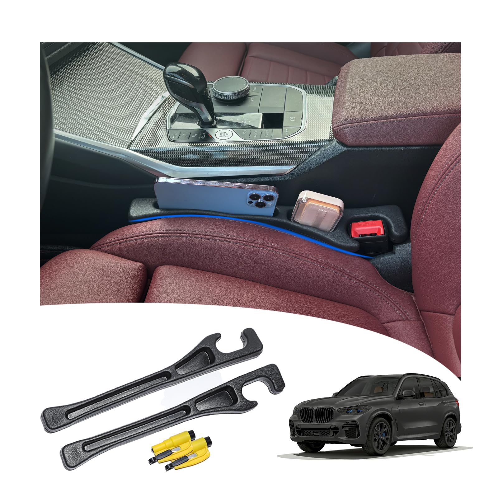 LLXGAB seat gap filler showing full-coverage fit between seat and console, preventing slipping.
