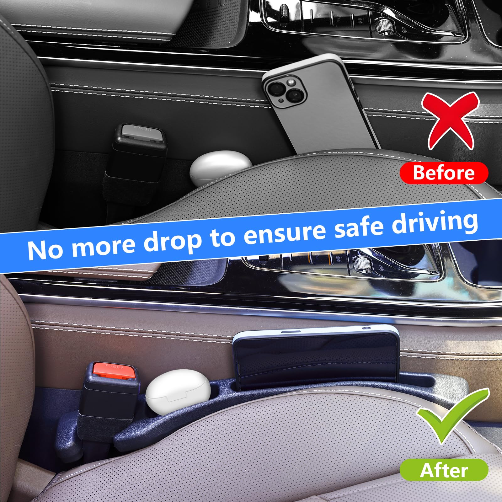 LLXGAB gap filler with storage slots keeps phone and wallet accessible.