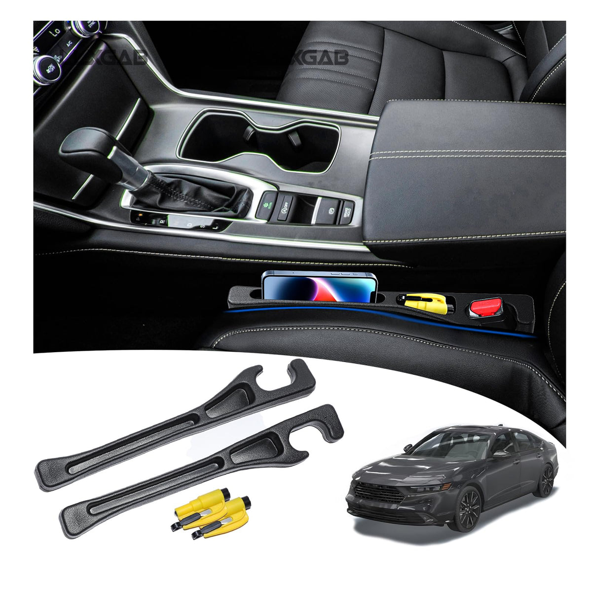 LLXGAB Honda Accord seat gap filler installed on driver side prevents items from dropping