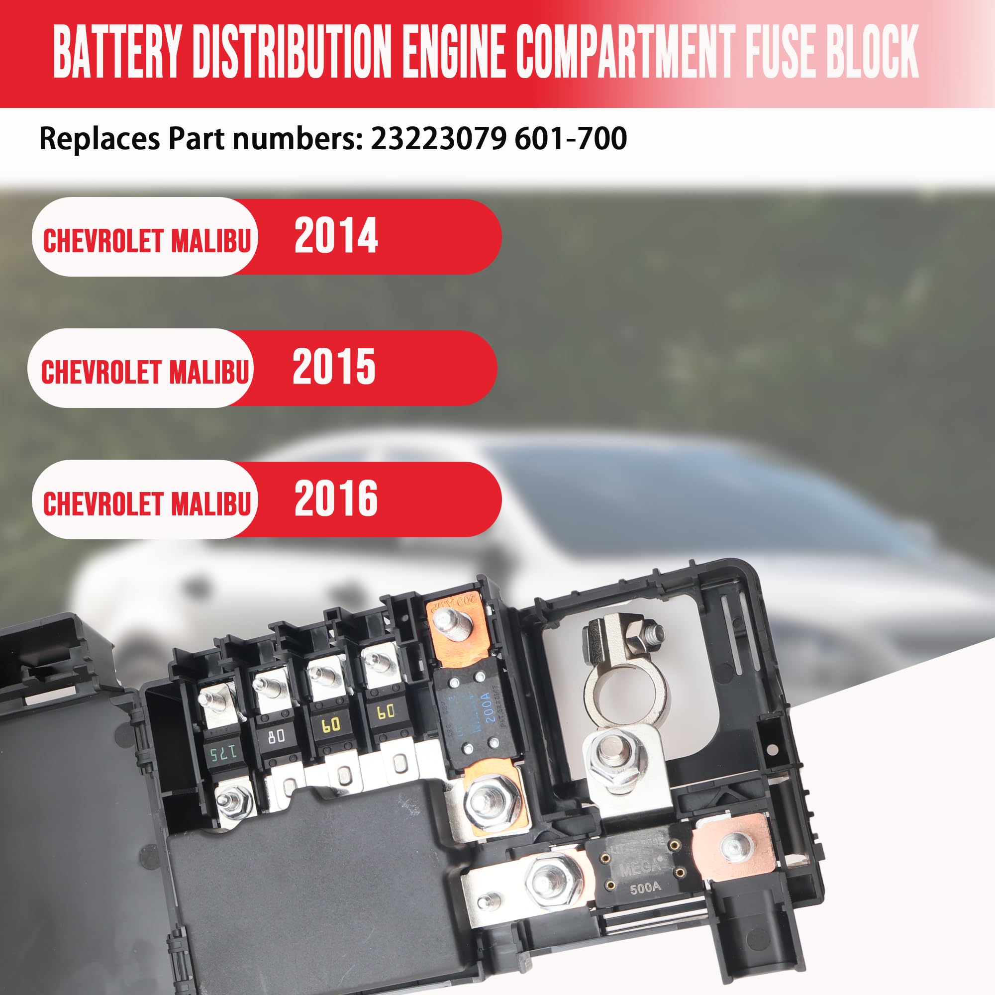 LLYZFED 23223079 601-700 label highlights compatibility for 2014-2016 Malibu