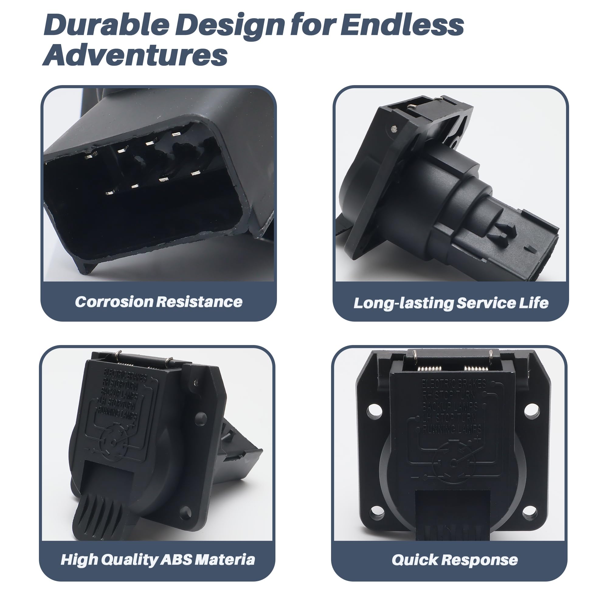 LLYZFED 7-Way trailer plug's secure clip ensures reliable on-road connections.