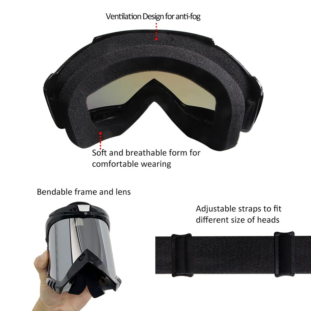 LMAVAG powersport goggles with flexible PU frame and helmet-ready compatibility.