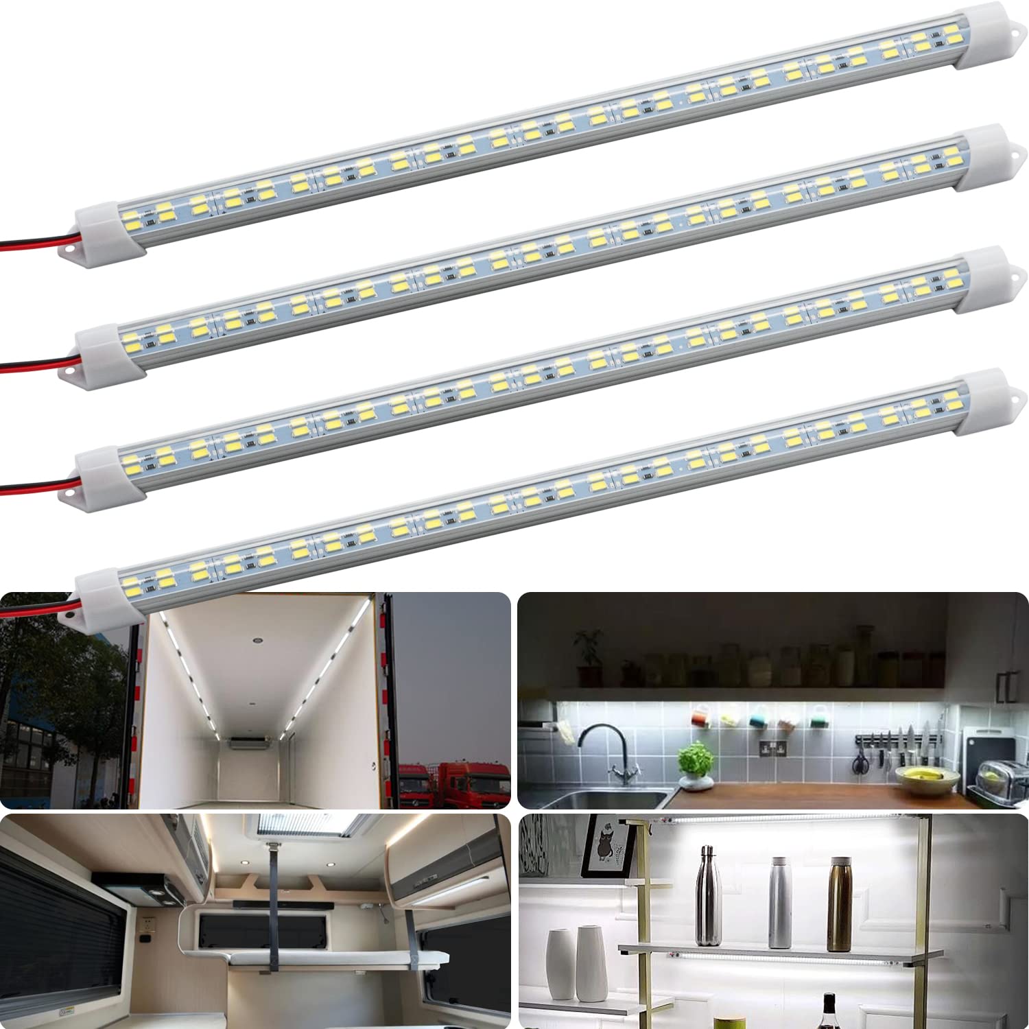 LMGYES 12V interior LED light bar four-pack for versatile vehicle lighting.