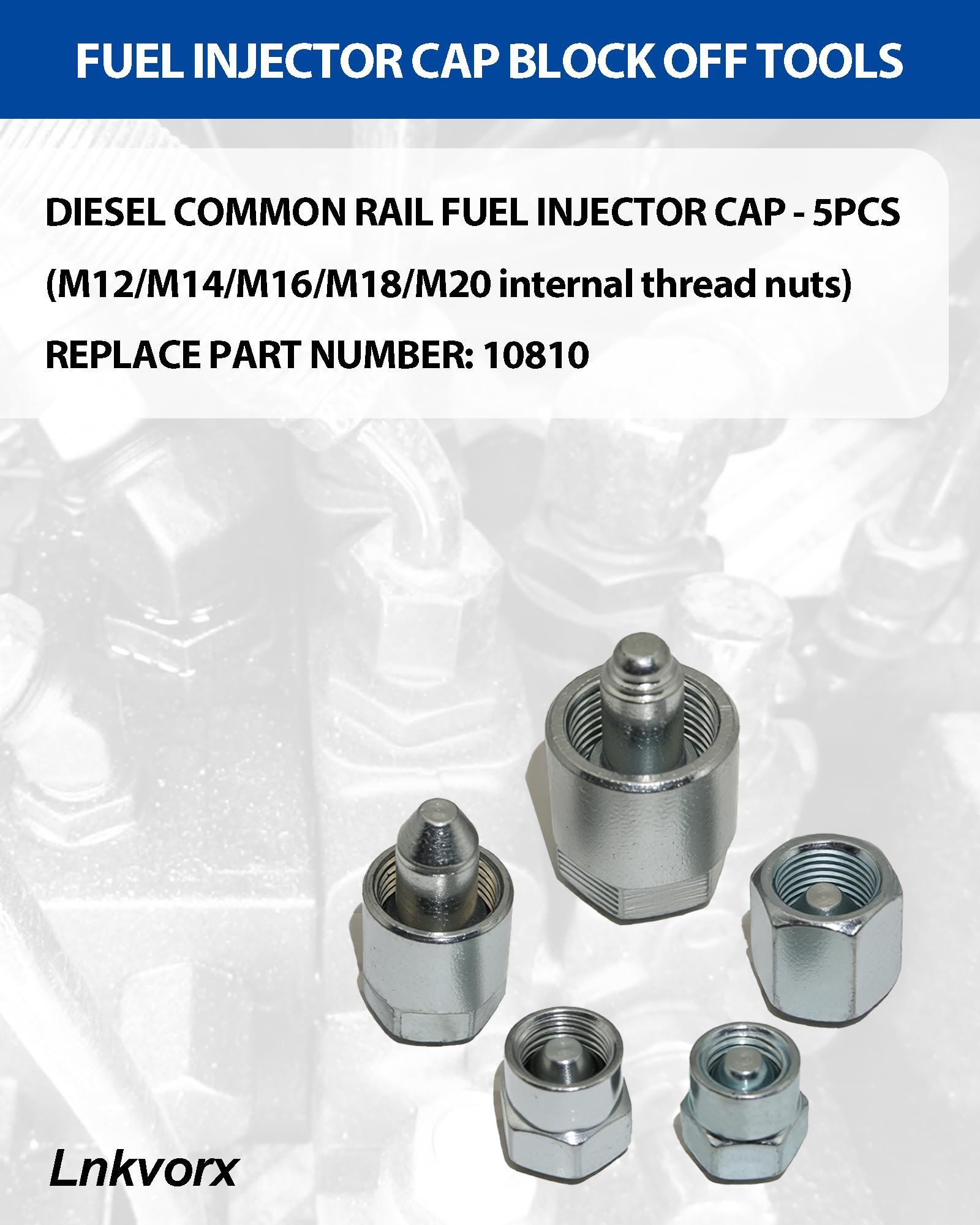 Lnkvorx 14mm block-off cap isolates injector for rail testing.