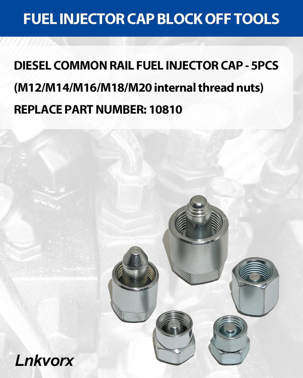 Lnkvorx 14mm block-off cap isolates injector for rail testing.