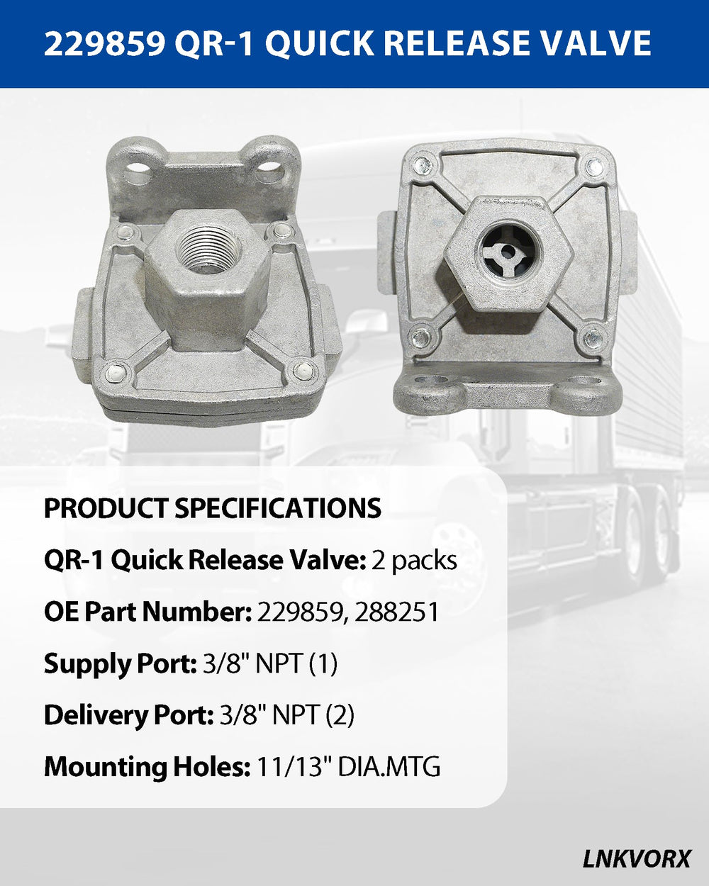 Lnkvorx Haldex 229859X replacement QR-1 valve for quick release.
