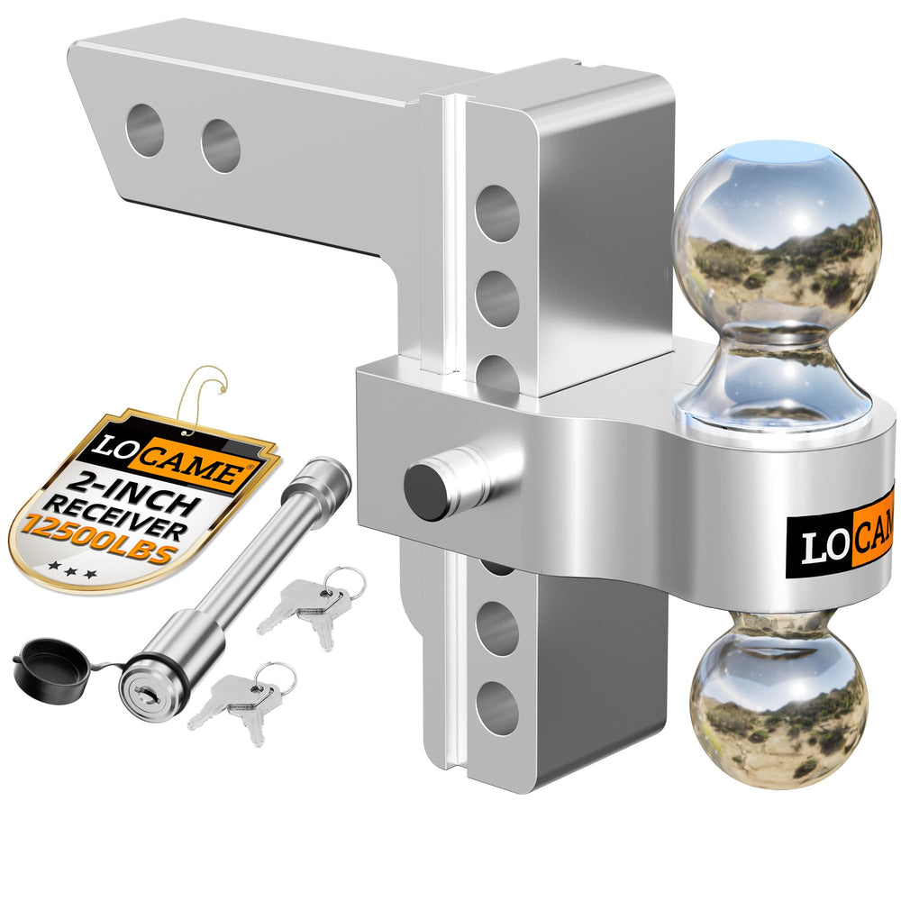 LOCAME adjustable hitch shank in aluminum finish for versatile towing setups