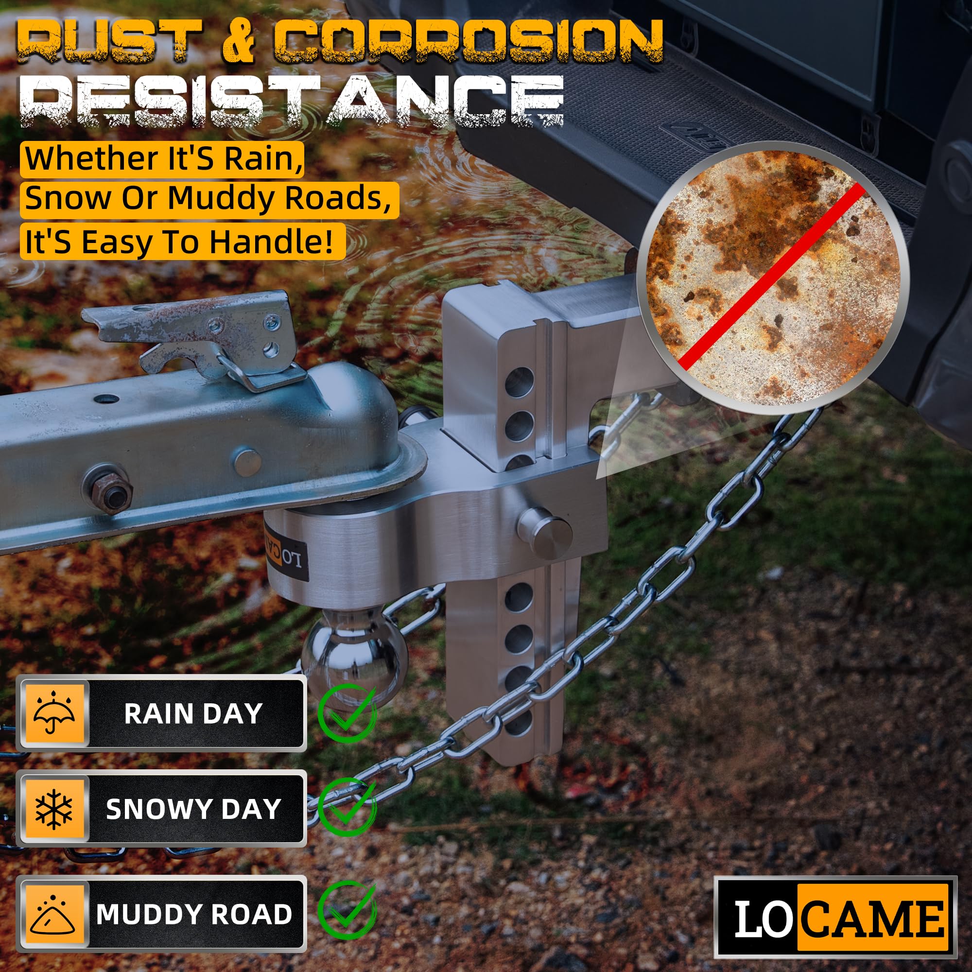 LOCAME corrosion-resistant aluminum finish protects against rust during towing.