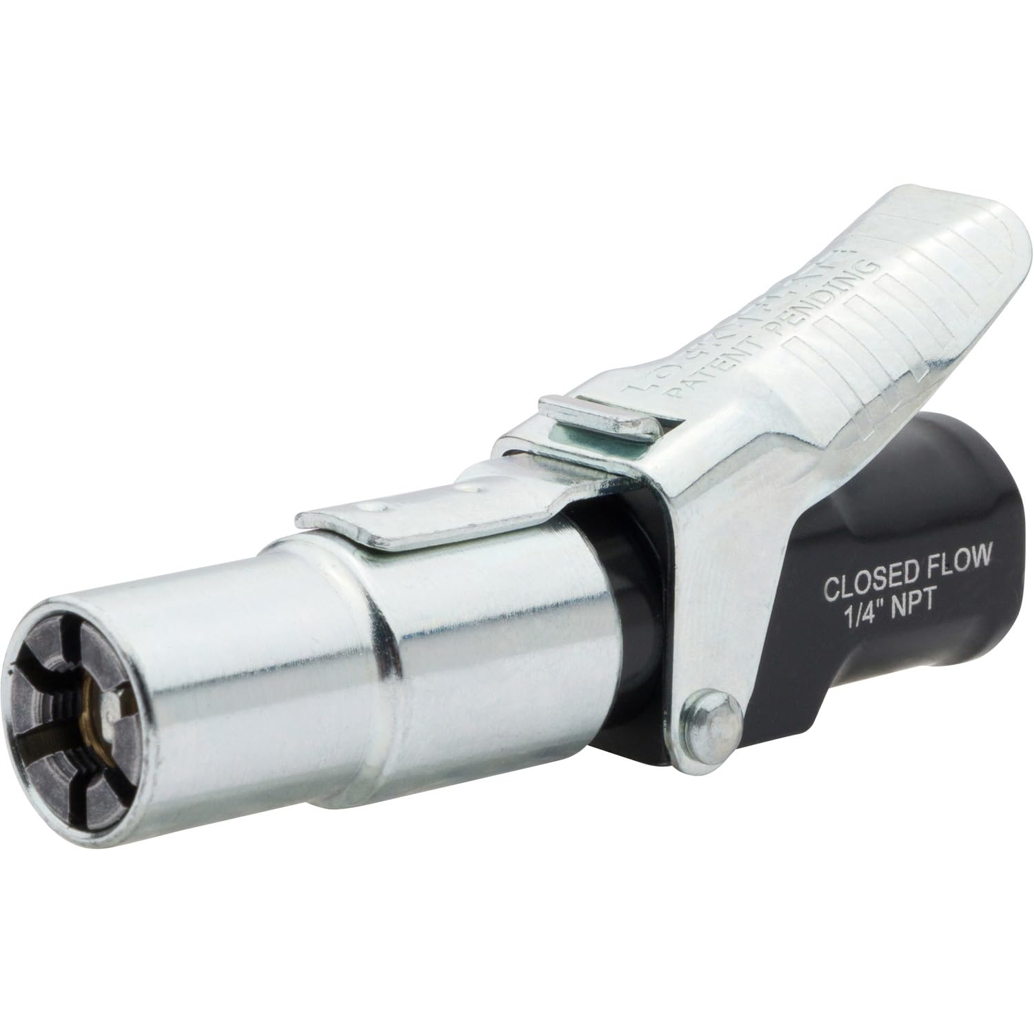 LockNFlate air chuck six jaws close-up showing secure valve grip for hands-free inflation.