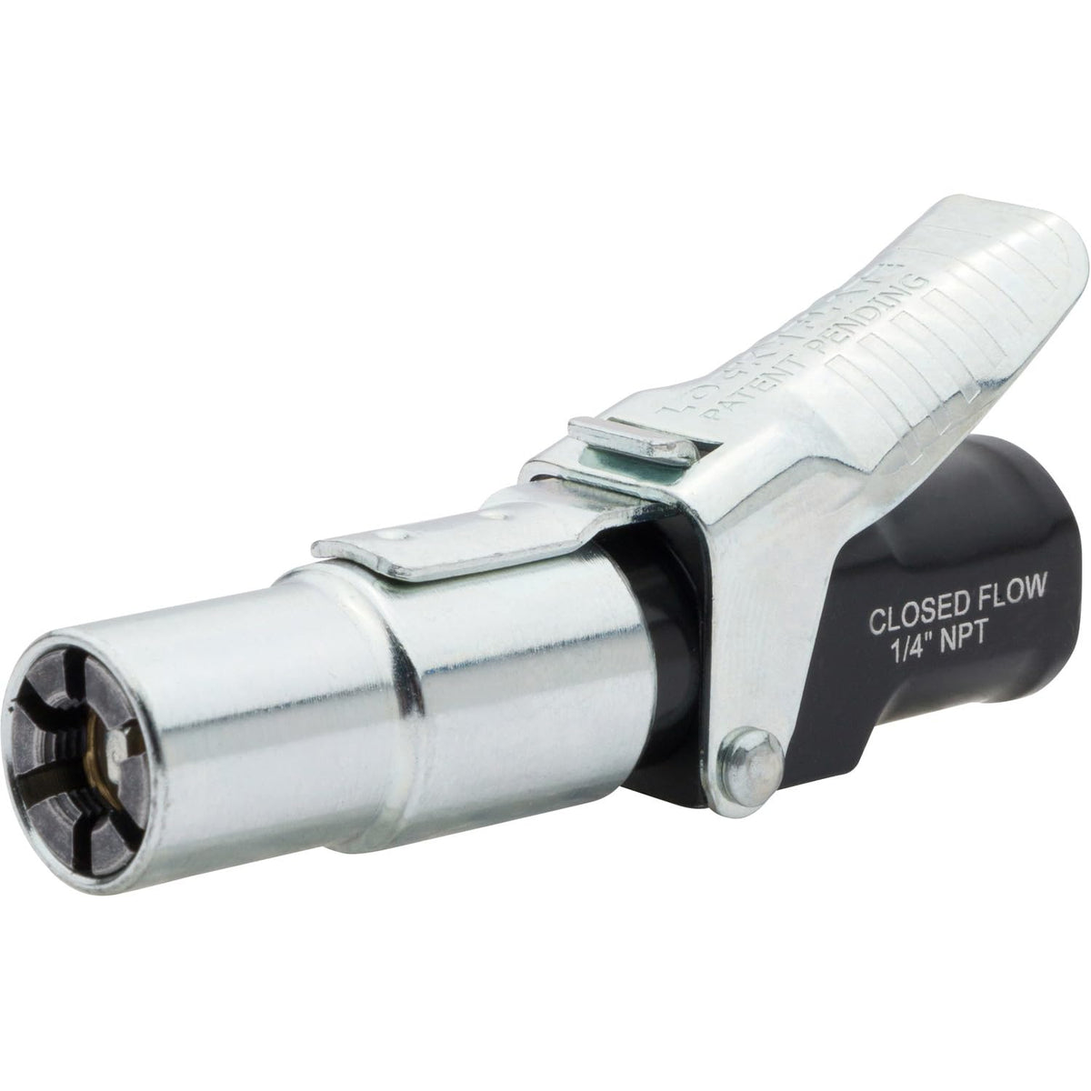 LockNFlate air chuck six jaws close-up showing secure valve grip for hands-free inflation.
