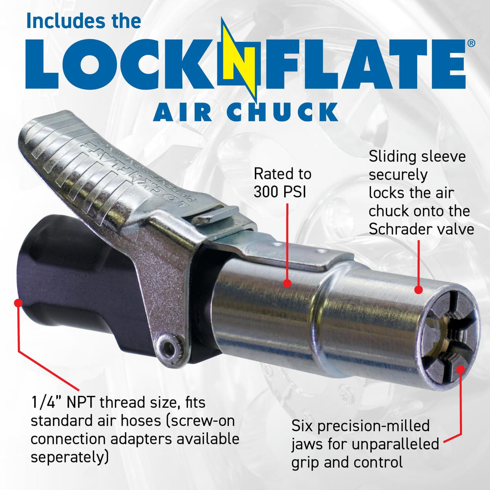 LockNFlate backlit LCD display makes pressure checks easy in low light