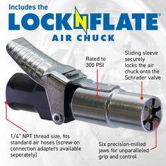 LockNFlate backlit LCD display makes pressure checks easy in low light