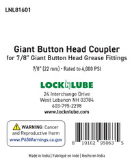 Rugged metal body of the LockNLube giant button head coupler.