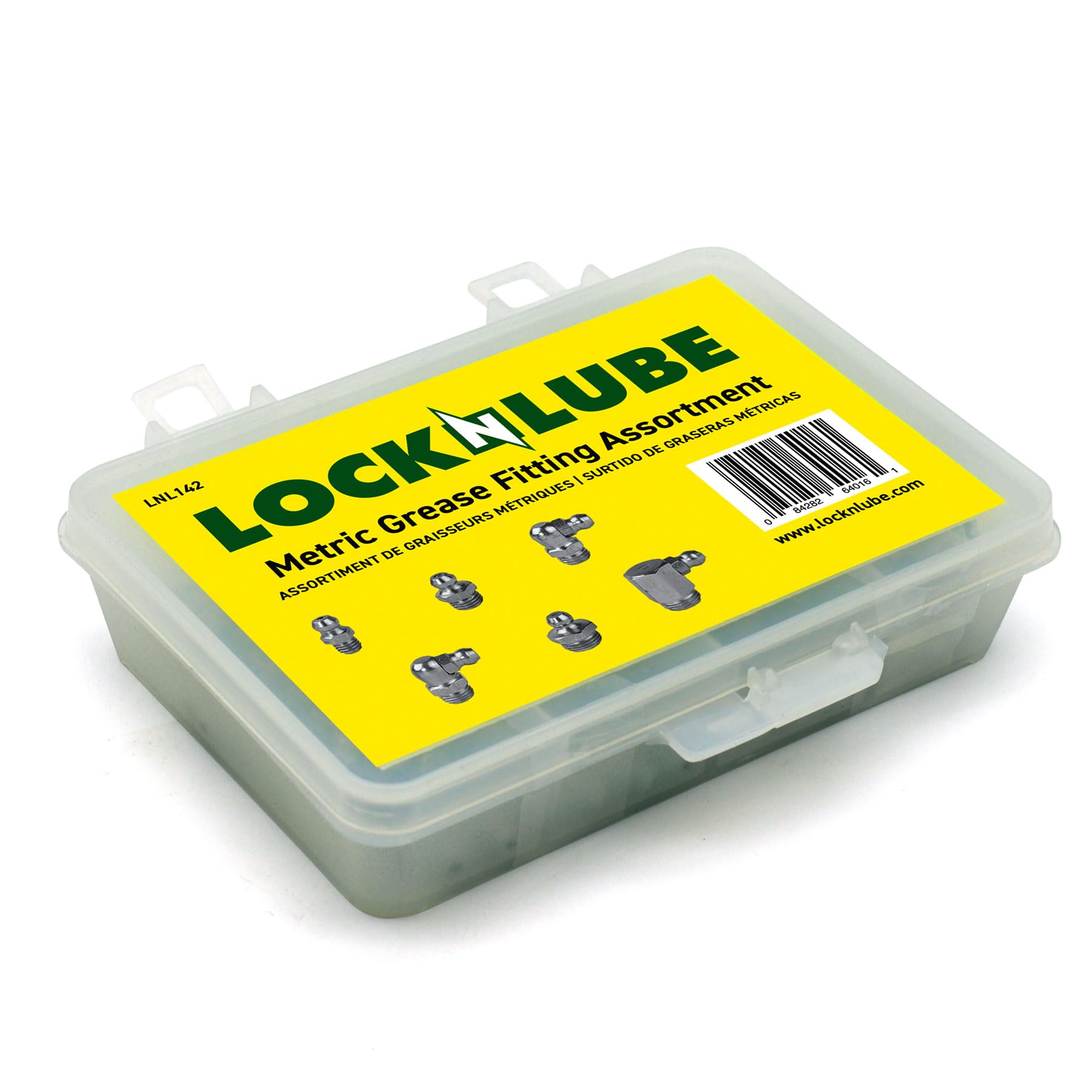 LockNLube metric grease fittings set, M6 straight, versatile lubrication tasks.