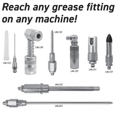 LockNLube Quick Connect Kit tools layout ready for grease adapters and use.