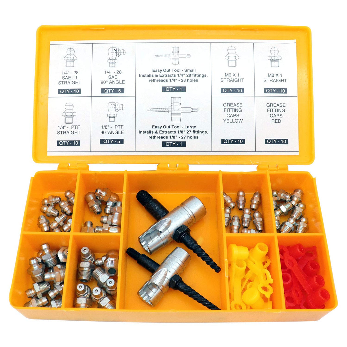 LockNLube straight fittings 1/8 NPT ready for fast maintenance on heavy equipment.