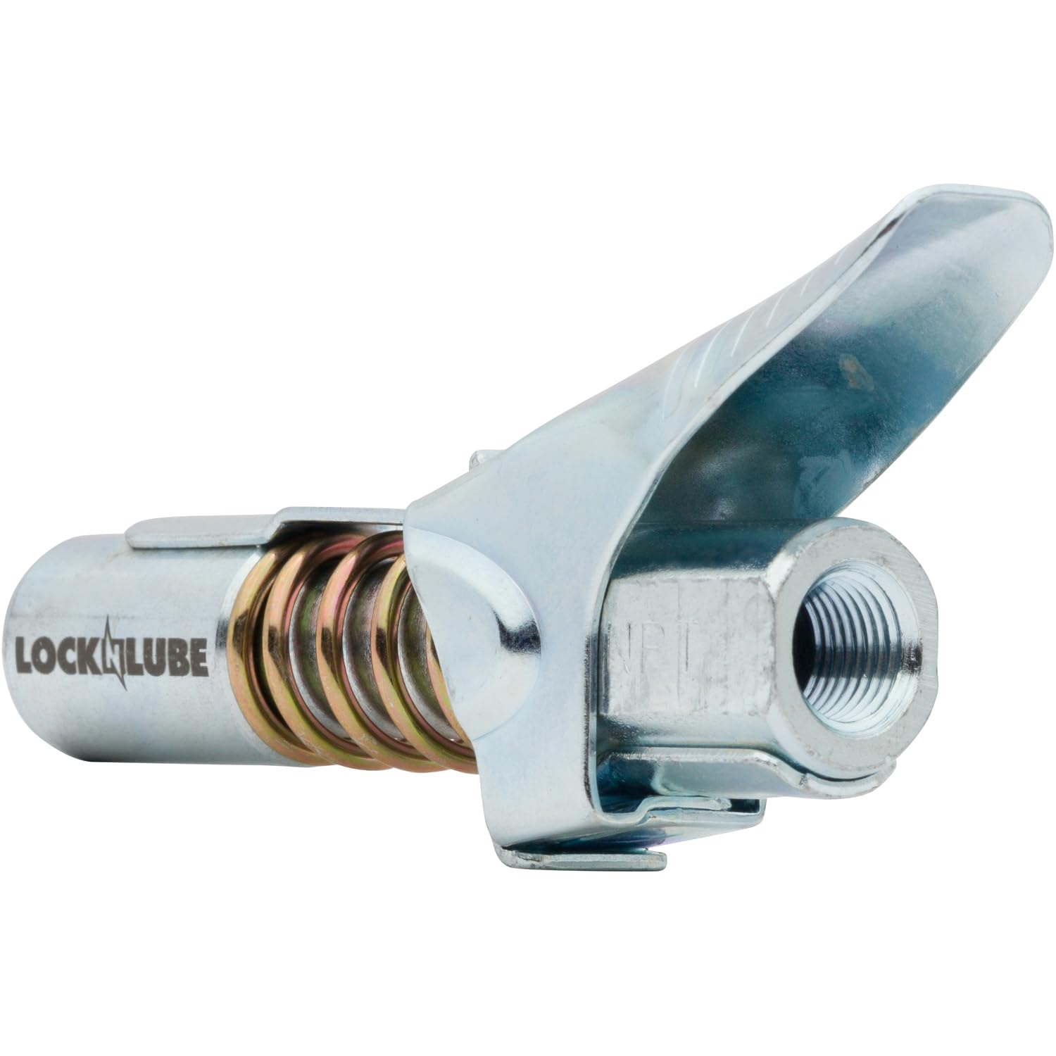LockNLube thumb lever action for easy opening and secure release.