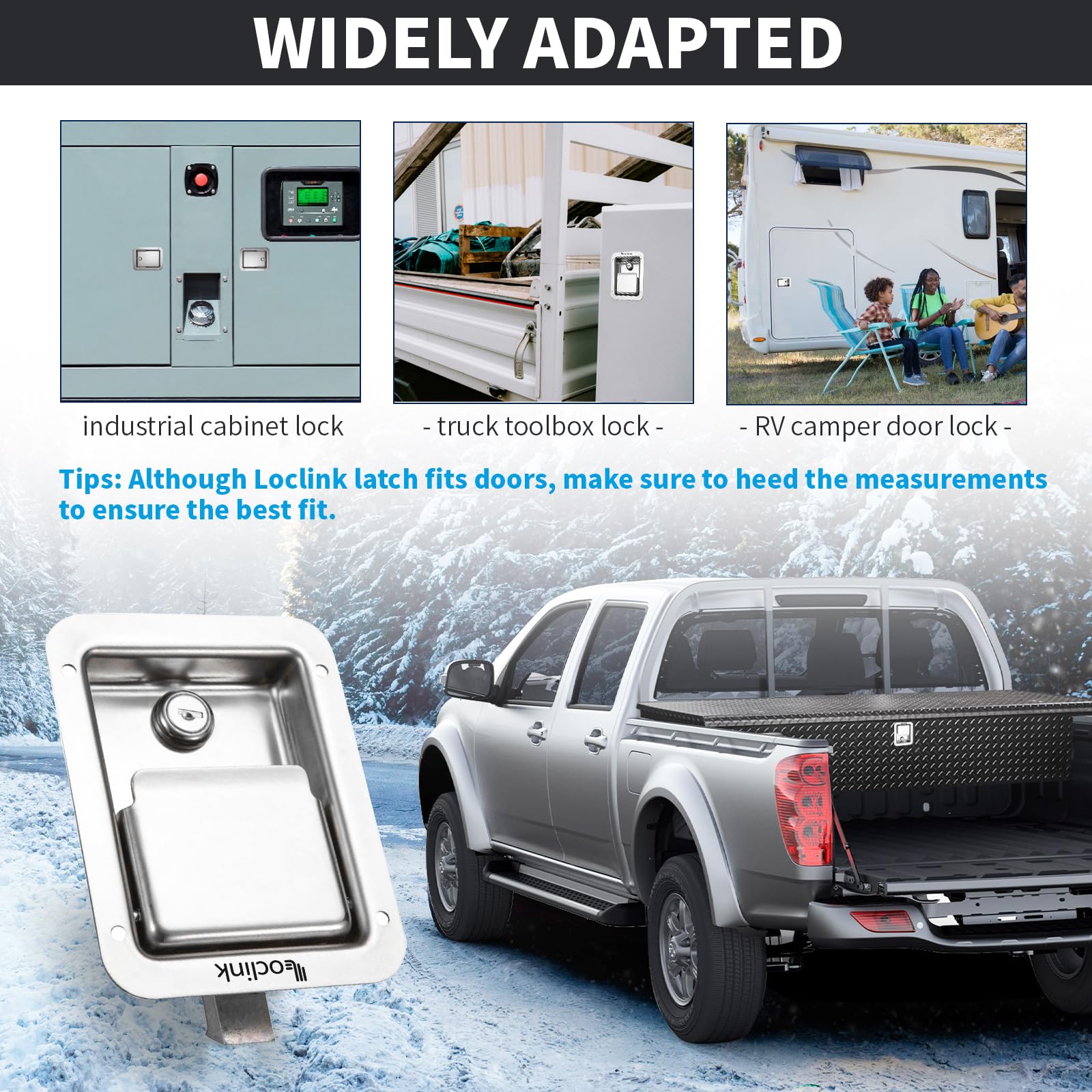 Loclink stainless paddle latch showing a durable, corrosion-resistant locking for rugged use.