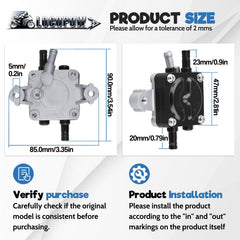 LOCOPOW fuel pump inlet-outlet with one-quarter-inch connection for reliable fuel flow.