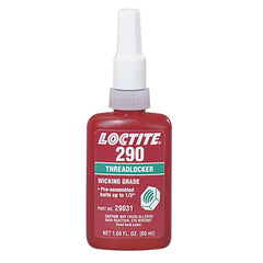 Loctite 29031 green wicking threadlocker applied to bolt threads for secure assemblies.