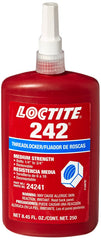 Loctite Blue 242 threadlocker bottle provides medium-strength fastening for vibration-sensitive assemblies