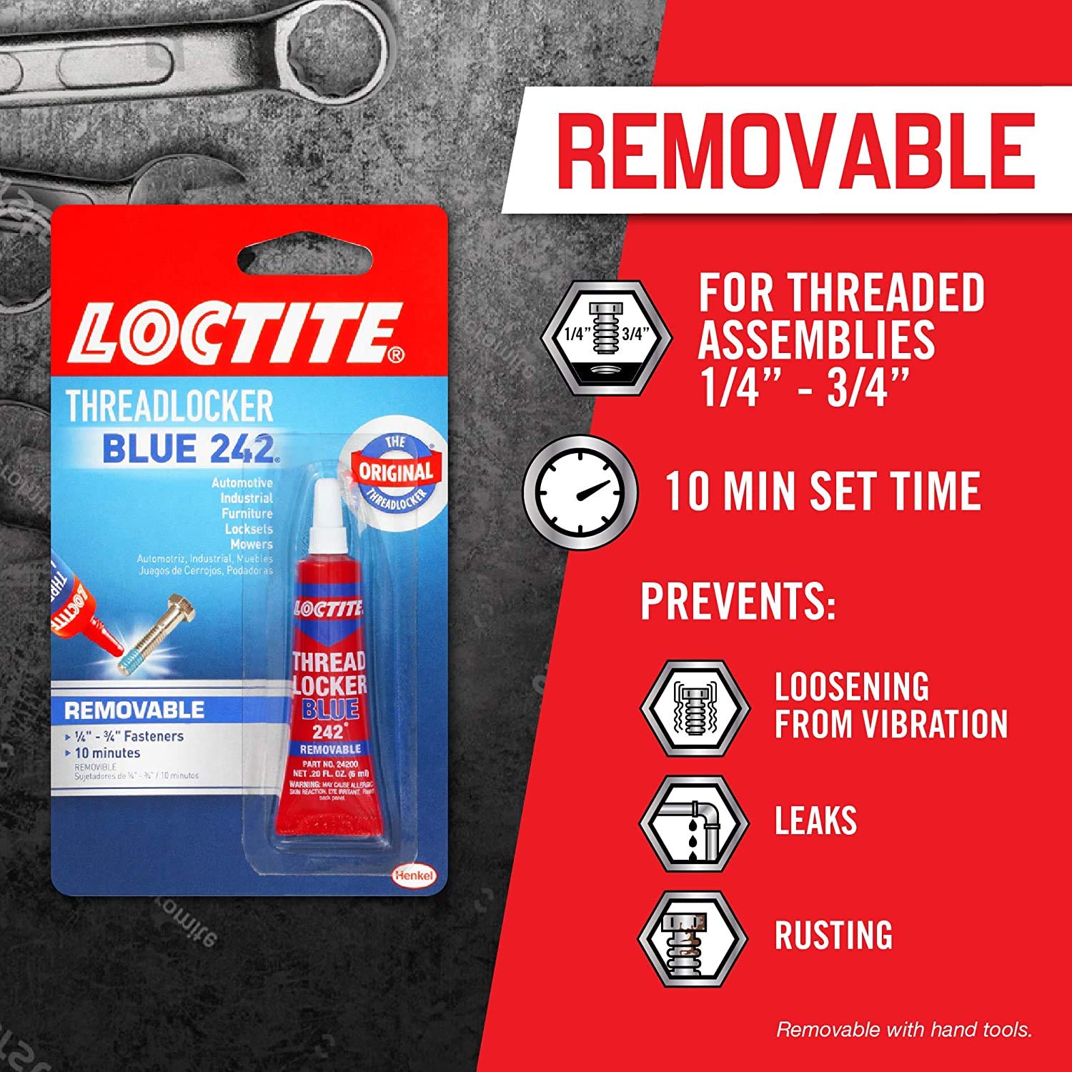 Threaded joint sealed with Loctite Blue 242 to prevent leaks and rust.